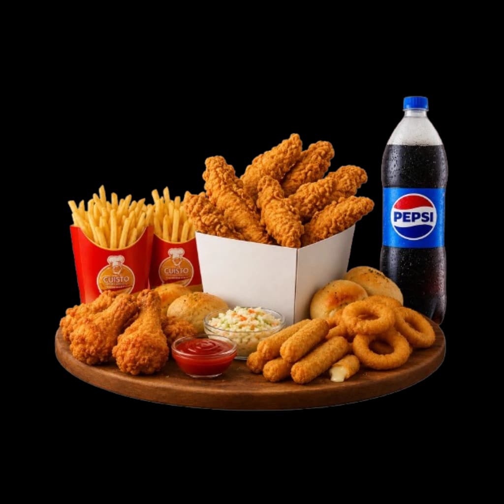 Mix crispy: 5p wings, 5p streps, 5p mozzarella sticks, 5p oignon rings